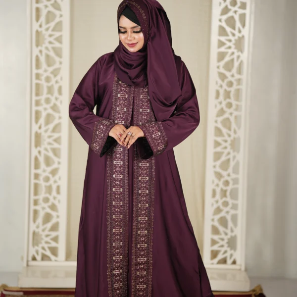 Korean Silk Embroidery Attest Koti Burqa Deep Onion Pink Colour