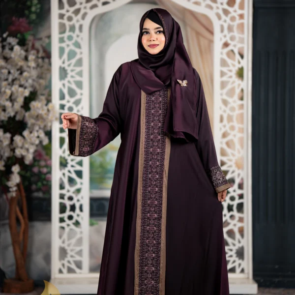 Arabian Style Jafran 𝗙𝗮𝗯𝗿𝗶𝗰𝘀 Embroidery Burqa Deep Kolija Colour