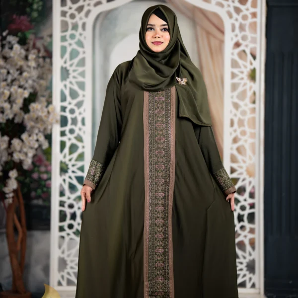 Arabian Style Jafran 𝗙𝗮𝗯𝗿𝗶𝗰𝘀 Embroidery Burqa Olive Colour