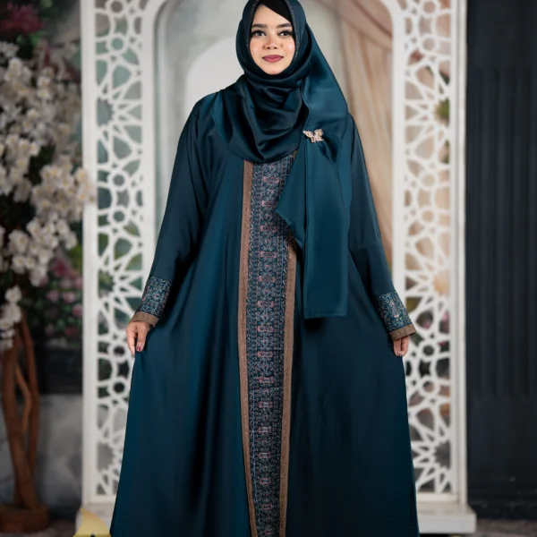 Arabian Style Jafran 𝗙𝗮𝗯𝗿𝗶𝗰𝘀 Embroidery Burqa See Green Colour