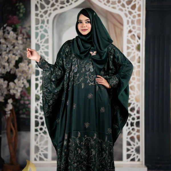Luxury Jafran 𝗙𝗮𝗯𝗿𝗶𝗰𝘀 Embroidery Abaya See Green Colour