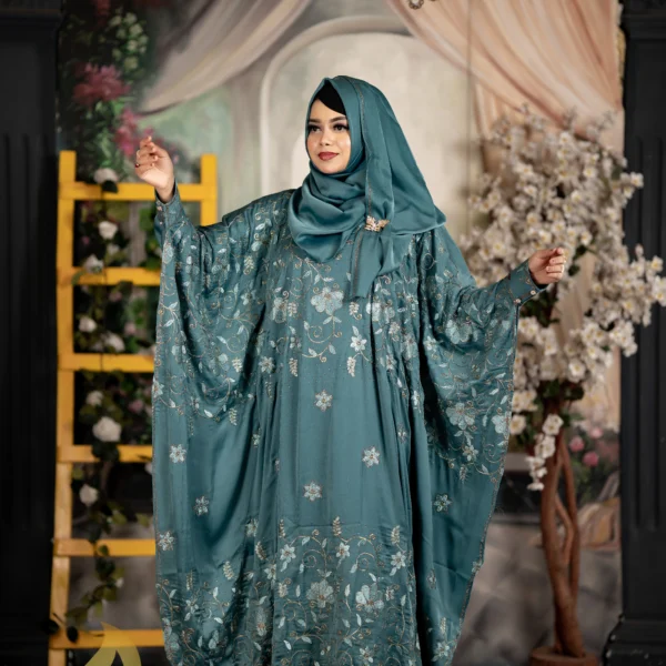 Luxury Jafran 𝗙𝗮𝗯𝗿𝗶𝗰𝘀 Embroidery Abaya Sky Blue Colour