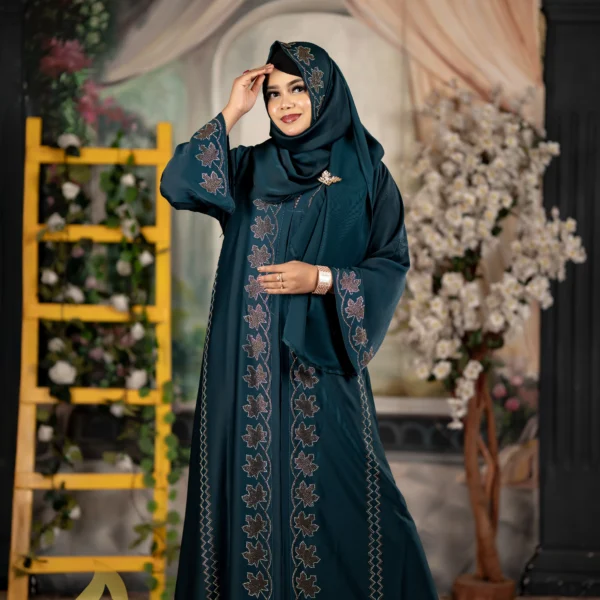 𝗣𝗿𝗲𝗺𝗶𝘂𝗺 𝗦𝗮𝗳𝗳𝗿𝗼𝗻 Jafran 𝗙𝗮𝗯𝗿𝗶𝗰𝘀 DMC STONE BORKA See Green Colour