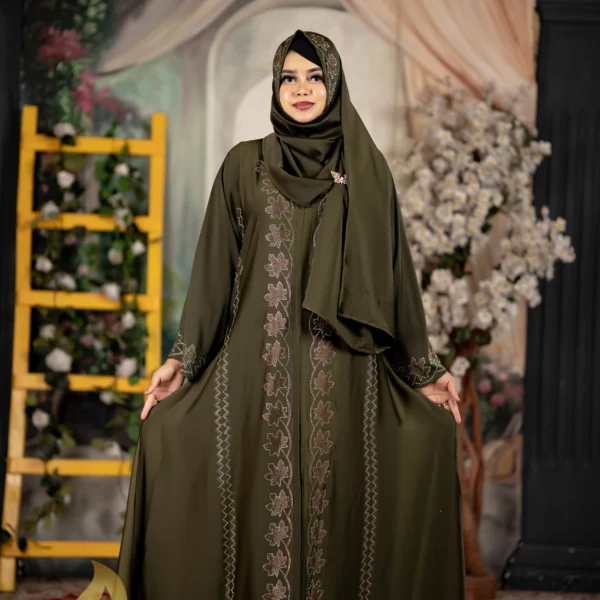 𝗣𝗿𝗲𝗺𝗶𝘂𝗺 𝗦𝗮𝗳𝗳𝗿𝗼𝗻 Jafran 𝗙𝗮𝗯𝗿𝗶𝗰𝘀 DMC STONE BORKA Olive Colour