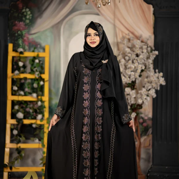 𝗣𝗿𝗲𝗺𝗶𝘂𝗺 𝗦𝗮𝗳𝗳𝗿𝗼𝗻 Jafran 𝗙𝗮𝗯𝗿𝗶𝗰𝘀 DMC STONE BORKA Black Colour