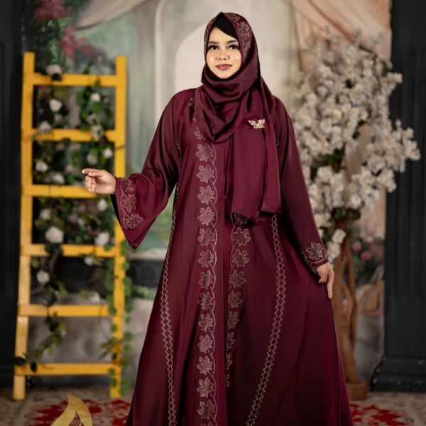 𝗣𝗿𝗲𝗺𝗶𝘂𝗺 𝗦𝗮𝗳𝗳𝗿𝗼𝗻 Jafran 𝗙𝗮𝗯𝗿𝗶𝗰𝘀 DMC STONE BORKA Merun Colour