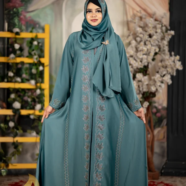 𝗣𝗿𝗲𝗺𝗶𝘂𝗺 𝗦𝗮𝗳𝗳𝗿𝗼𝗻 Jafran 𝗙𝗮𝗯𝗿𝗶𝗰𝘀 DMC STONE BORKA Sky Blue Colour