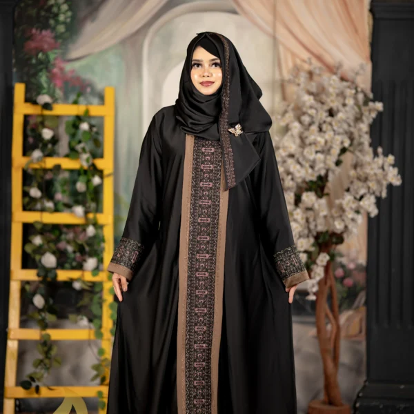 Arabian Style Jafran 𝗙𝗮𝗯𝗿𝗶𝗰𝘀 Embroidery Burqa Black Colour