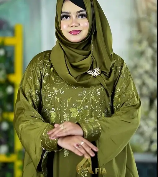 Luxury Jafran 𝗙𝗮𝗯𝗿𝗶𝗰𝘀 Embroidery Abaya Soft Olive Colour