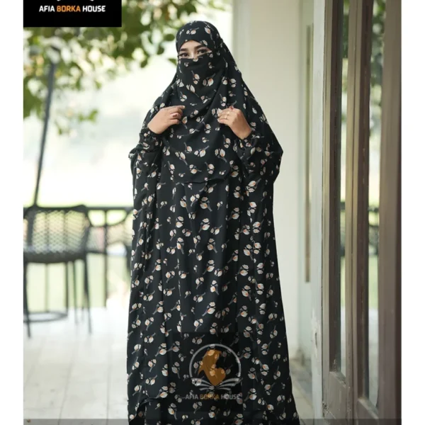 Prayer Long Khimar Collection Black Print