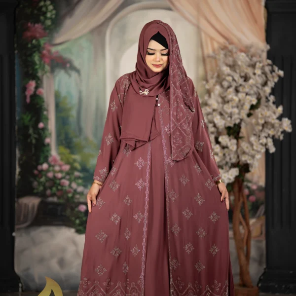 Dubai cherry Attached Koti Party Borka Onion Pink Colour