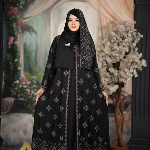 Dubai cherry Attached Koti Party Borka Black Colour