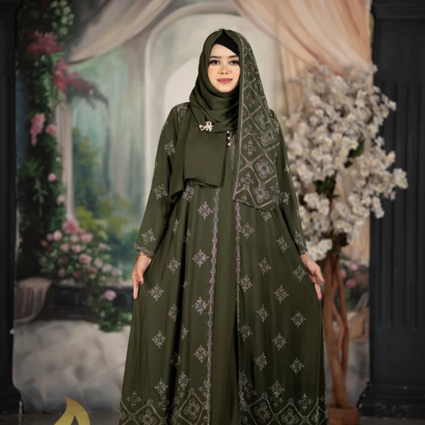 Dubai cherry Attached Koti Party Borka Olive Colour