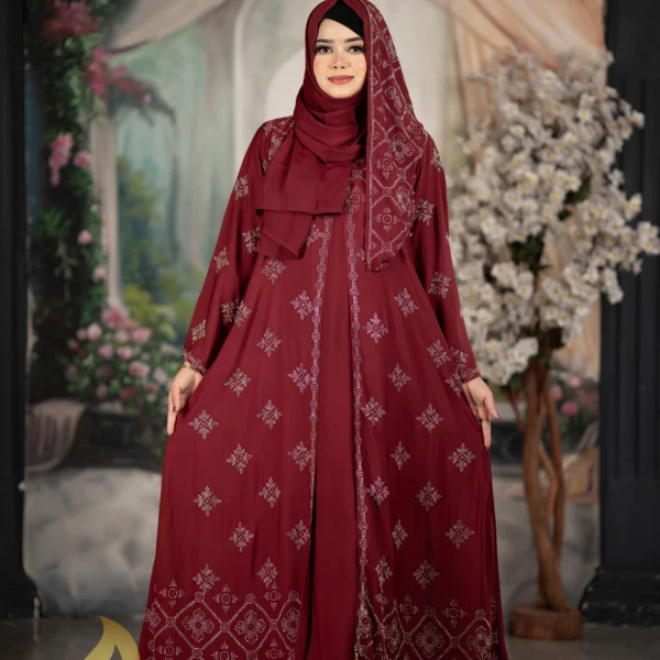 Dubai cherry Attached Koti Party Borka Maroon Colour