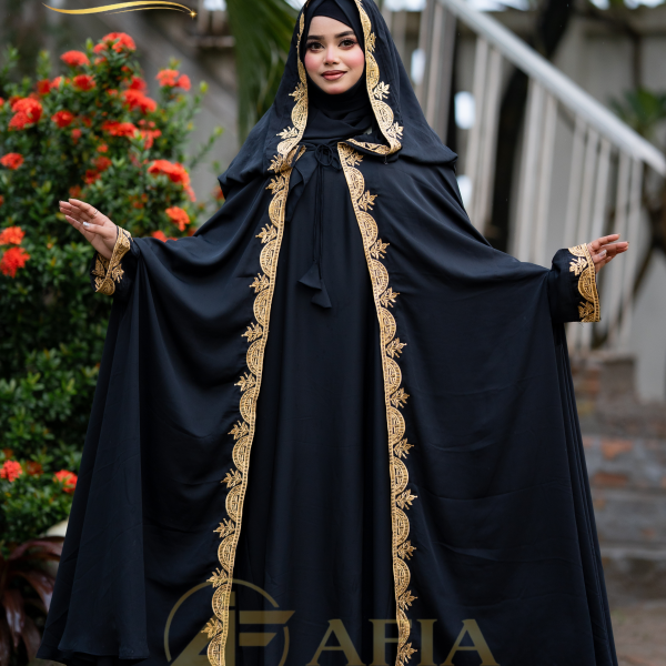 Noor-E-Jannat Gold Embroidered Abaya -Black